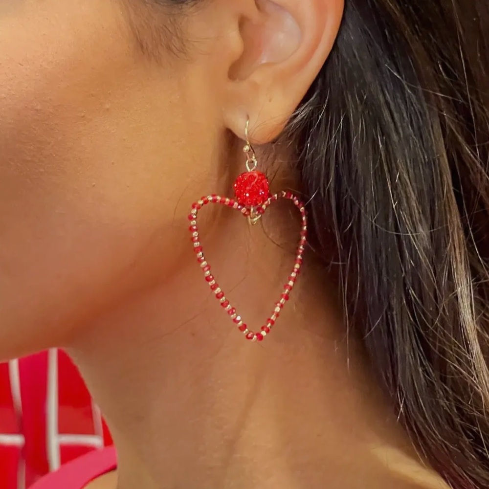 Red Heart Beaded Earrings